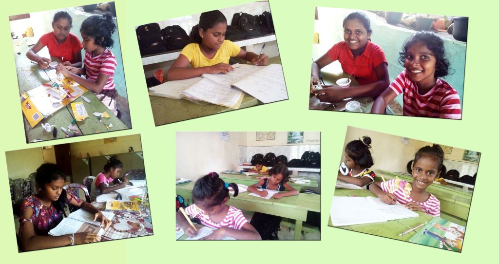 unsere Mädchen bei den Schularbeiten im Chathura-Kinderheim 